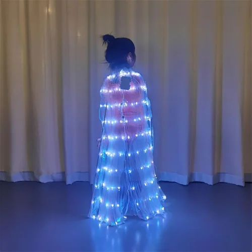 Vista 2 de Disfraz de alas de mariposa LED para niñas, encantador disfraz de danza del vientre para niños, perfecto para juegos mágicos y actuaciones