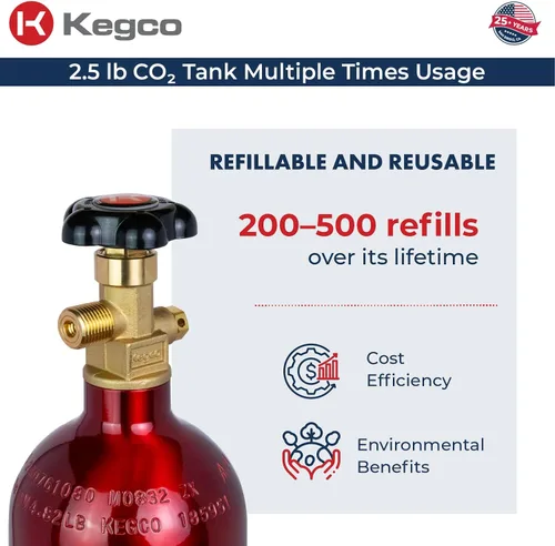 Vista 5 de Kegco ZXB2.5-R Cilindro de Co2, 2.5 libras, rojo