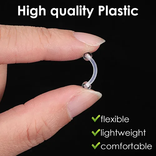Vista 3 de Yolev 15 piezas de retenedores de piercing transparentes para cejas, 0.63 onzas, barra curvada invisible, anillos de ombligo de plástico, cartílago