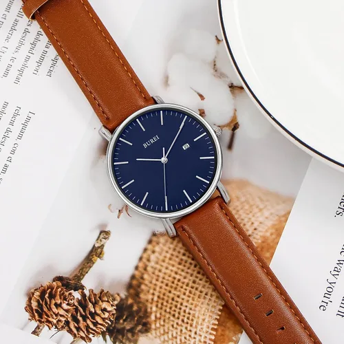 Vista 3 de BUREI - Reloj de pulsera analógico para hombre con fecha, extensible de malla de acero inoxidable