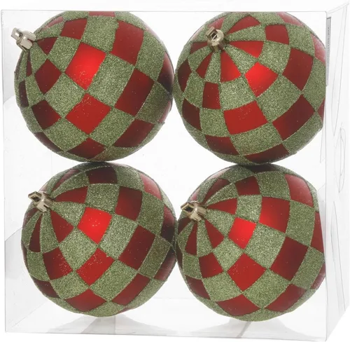 Vista 2 de Vickerman - Bola de purpurina brillante con cuadros blanco y negro de 10 cm - 4 por caja - Patrón de purpurina mate - Adornos festivos - Navidad