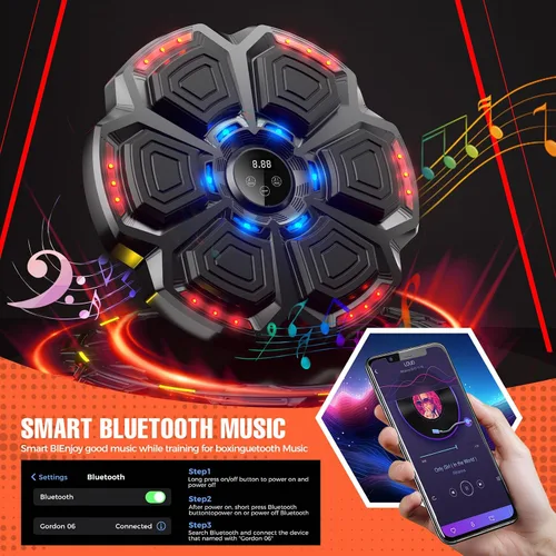 Vista 3 de Máquina de boxeo musical profesional 2026: 9 modos de entrenamiento inteligentes, conectividad Bluetooth ultra estable y dos guantes ergonómicos