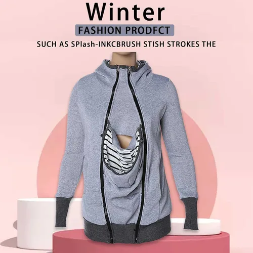 Vista 3 de Sudadera con capucha de canguro de maternidad multifunción 3 en 1 para mujer para bebé y madre