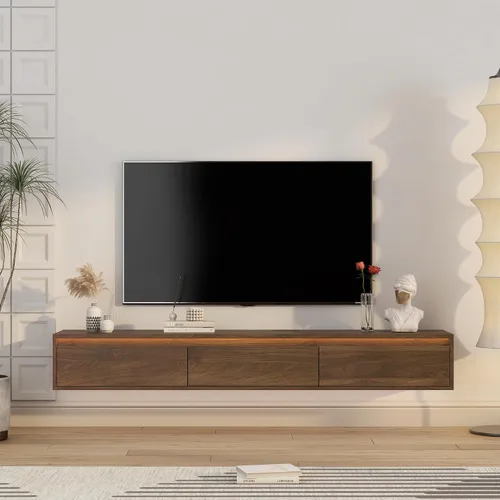 Vista 28 de Soporte flotante para TV montado en la pared con 20 LED de color, soporte de TV moderno de 63 pulgadas, gabinete de TV flotante centro