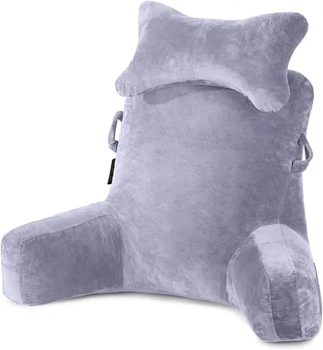 Vista 10 de SLIGUY Almohada de lectura, almohada de descanso para cama con rollo de cuello desmontable y brazo de apoyo superior para sentarse en la cama, sofá