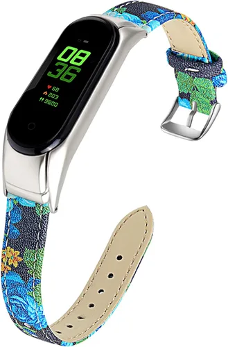 Vista 10 de Mi Band 3 Correa de muñeca, 5.512 in a 7.992 in, correa de cuero genuino, elegante patrón de flores, correa de cuero de repuesto delgada, correa