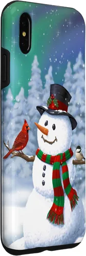 Vista 15 de Funda para iPhone 17 con diseño de muñeco de nieve y pájaros en invierno