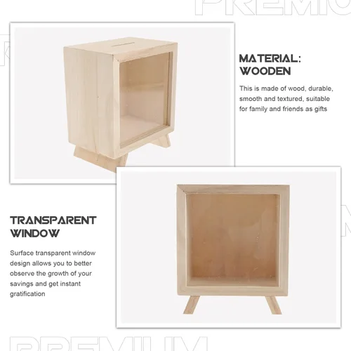 Vista 9 de Alcancía de madera transparente para adultos, dinero en efectivo, monedas, caja de ahorro de dinero transparente para niños y niñas, caja irrompible