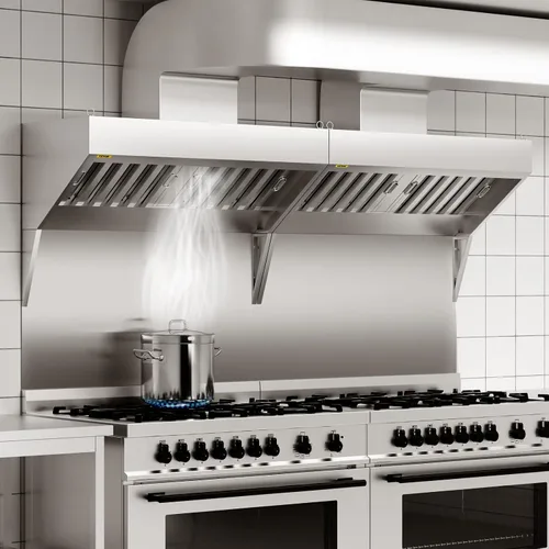 Vista 8 de VEVOR Campana de Escape Comercial, Campana de 4 Pies para Camión de Comida, Campana de 201 de Acero Inoxidable para Remolque de Concesión con 2