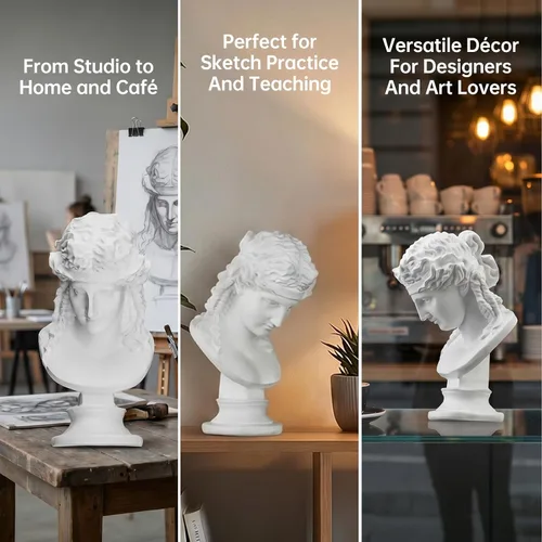Vista 3 de Escultura de resina blanca, figura de réplica de arte clásico para decoración de estantes de oficina en casa, adorno de modelo de boceto estético