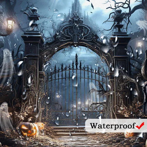 Vista 5 de Halloween Haunted Graveyard Shower Curtains, Horror Forest Shower Curtain for Bathroom, Scary Pumpkin Lantern Tombstone Skull Fabric Waterproof
