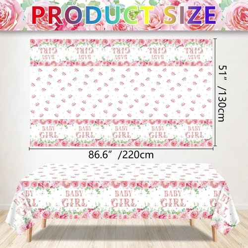 Vista 6 de Paquete de 4 manteles de baby shower, decoraciones de fiesta para niñas, suministros de fiesta de revelación de género, 86 x 51 pulgadas, mantel