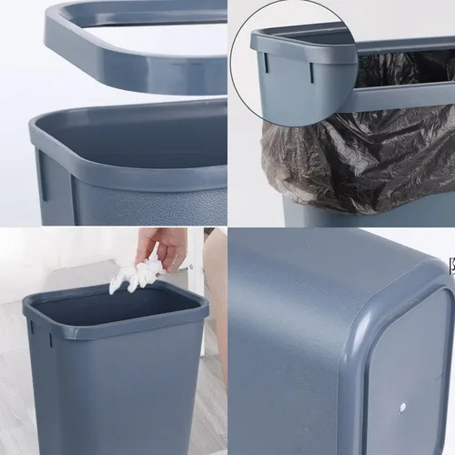 Vista 3 de Cesta de basura pequeña, paquete de 4 unidades, 2 galones/8 litros, color azul y gris, para oficina, dormitorio, baño y cocina, papelera de oficina