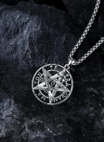 Vista 28 de CELESTIA Colgante de plata de ley 925, anillos de tetragrammaton, collar masónico, joyería de pentagrama para mujeres y hombres