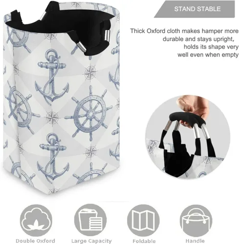 Vista 3 de visesunny Anchor and Rtimón - Cesta grande para ropa sucia con asa, plegable, duradera, bolsa de lavandería, contenedor de juguetes para baño
