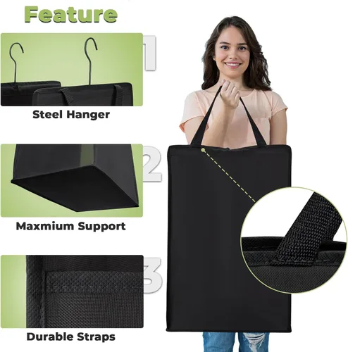 Vista 3 de Fentec Cesta colgante para la ropa sucia, cesta de lavandería colgante, bolsa delgada para ropa sucia con asas, cesta colgante portátil para Negro