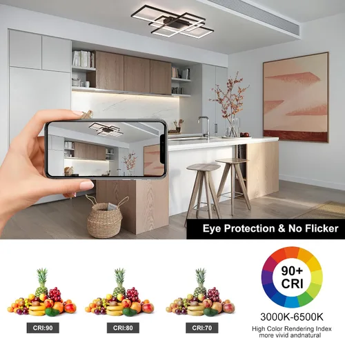Vista 9 de Jaycomey - Lámpara de techo regulable, lámparas LED modernas en negro con control remoto, 50W, lámpara de techo de acrílico cuadrado de montaje