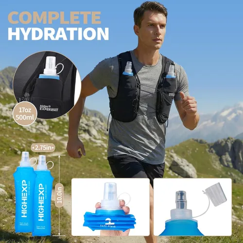 Vista 2 de Chaleco para correr, ligero, plegable, hidratación, con 2 botellas suaves de 17 onzas, para correr, maratón, senderismo, mujeres y hombres