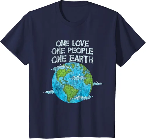 Vista 62 de Vintage One Love One People Planet Cambio climático Día de la Tierra Camiseta Negro