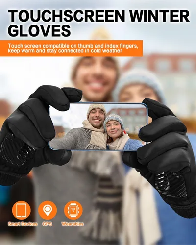 Vista 3 de Guantes de invierno para hombres y mujeres en clima frío, guantes térmicos con dedos para pantalla táctil, guantes cálidos resistentes al agua