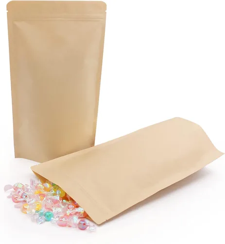 Vista 11 de SumDirect Bolsas de pie de papel kraft – Paquete de 50 bolsas reutilizables con cremallera de 3.5 x 5.5 pulgadas con forro de aluminio para el hogar