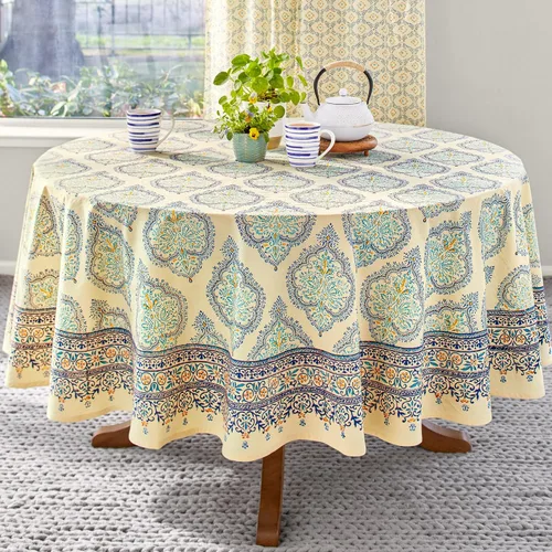 Vista 37 de Saffron Marigold Mantel redondo impreso a mano – Pink Dahlia Daydreams lujoso 100% algodón, lavable, para decoración del hogar, cocina, café o mesa