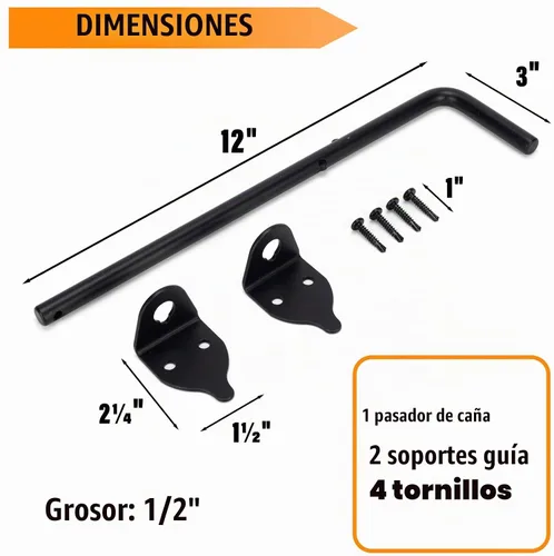 Vista 2 de Barra de Caída de Puerta con Perno de Bastón de 12" de Acero - Cerradura de Suelo de Puerta Pesada Diseñada para Puertas de Madera, Metal, Vinilo