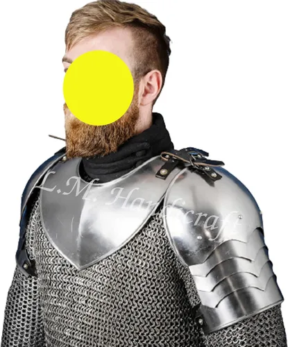 Vista 2 de Cubrehombros góticos medievales Gorget Set con hombreras Guardia de Hombro Halloween Plata Caballero Armadura Camisa de malla Armadura Medieval