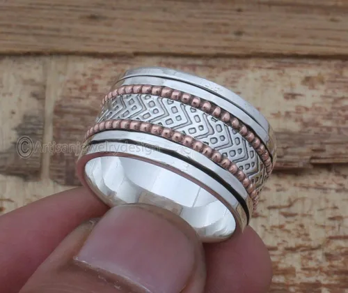 Vista 4 de 925 Sterling Silver Ring, Bohemian Silver Ring, Statement Silver Ring, Spinner Band Rings, Antique Silver Ring, Minimalist Ring Women, Fidget
