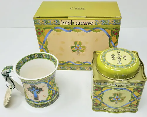 Vista 5 de Royal Tara Taza irlandesa con cruz celta y nudos celtas, caja de tejido irlandés New Bone China -11.0 fl oz/11 fl oz regalo de inauguración