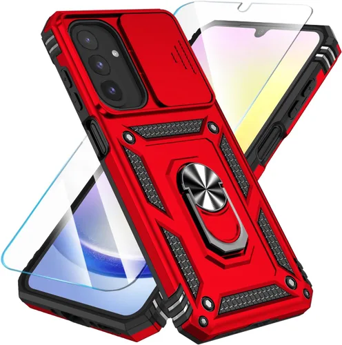 Vista 22 de SunStory Funda compatible con Samsung Galaxy A17 5G con protector de pantalla HD, cubierta de cámara deslizante y soporte de anillo giratorio, a