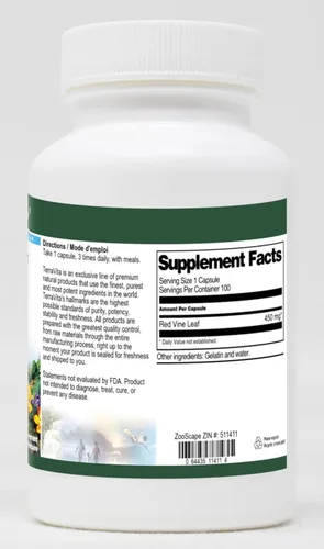 Vista 2 de Hoja de vid roja (Vitis vinifera) - 450 mg (100 cápsulas, ZIN: 511411)