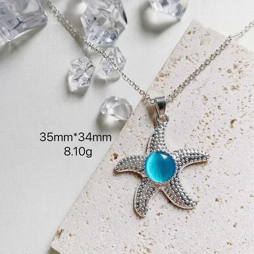 Vista 2 de kdhgoo Collar de aguamarina natural para mujeres y niñas, diseño único ovalado de piedra natural con temática de mar, cadena de hueso, regalos