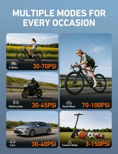 Vista 5 de AstroAI Inflador de neumáticos de 150 PSI, compresor de aire portátil para neumáticos de automóvil, bomba de bicicleta inalámbrica con pantalla LCD