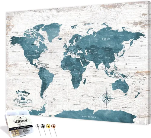 Vista 80 de IPIC - Lienzo con mapas de EE. UU. para decoración de pared, mapa con pin de empuje para marcar viajes, mapa de viaje impreso de EE. UU.