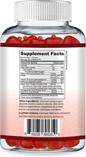 Vista 8 de SHIFAA NUTRITION Gomitas de vinagre de sidra de manzana Halal. Gomitas de limpieza y desintoxicación ACV para apoyo inmunológico y digestión.