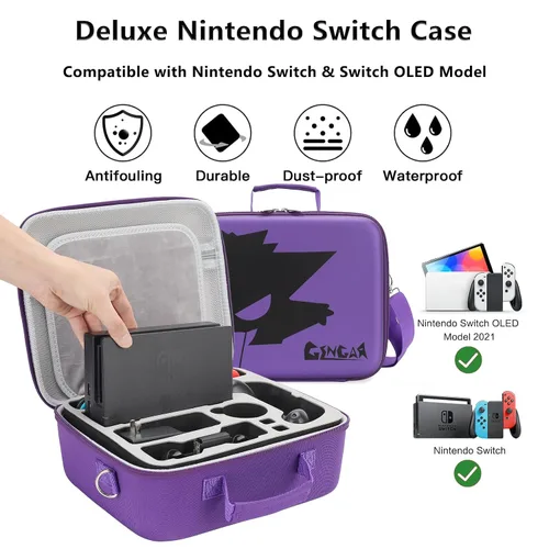 Vista 2 de Switch Carrying Case Compatible with Nintendo Switch Switch OLED, Professional Full Protection Travel Bag with Removable Strap for All Nintendo