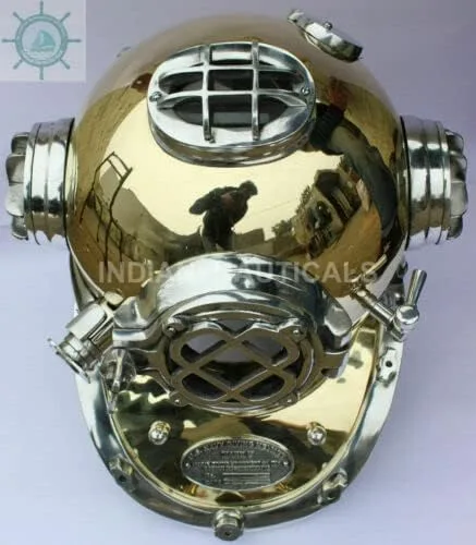 Vista 4 de KY Industries - Casco de buceo Morse Us azul marino de aluminio y latón Mark V de estilo vintage