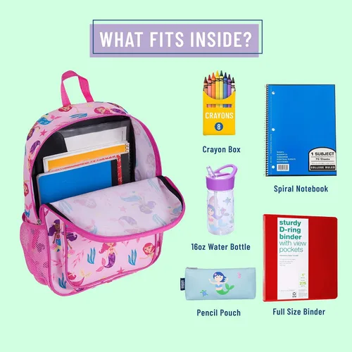Vista 8 de Wildkin mochila para niños para el día a día, bolsa de almuerzo con tapetes para siesta para niños y niñas, perfecto para suministros escolares, tu