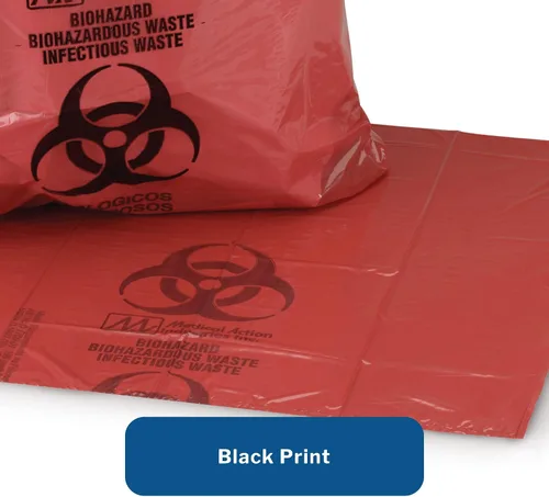 Vista 6 de McKesson Bolsa de basura infecciosa, riesgo biológico, fondo sellado con estrellas, rojo, 1.5 mil, 1 a 3 galones, 11 x 14 pulgadas, 50