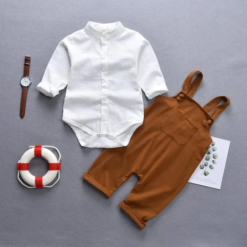 Vista 5 de Unutiylo Ropa de bebé para caballero, overol para niños pequeños, pantalones con tirantes y mameluco