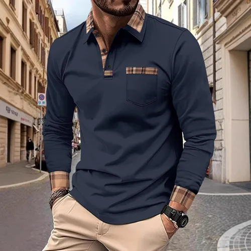 Vista 2 de Mens Long Sleeve Polo Shirts Casual Loose Button Down Shirt Big and Tall Gym Workout Tee Top Lightweight Pullover