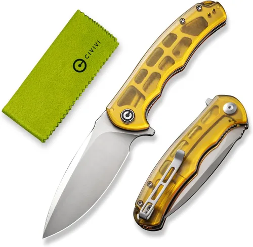 Vista 13 de CIVIVI Cuchillo de Bolsillo Plegable - Praxis Flipper con Liner Lock, Hoja Negra Stonewashed de 3.75", Mangos de Micarta, Clip Reversible