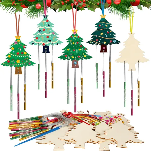 Vista 10 de Fennoral Paquete de 9 carillones de viento de ángel para niños, campanillas de viento de ángel, manualidades de madera para pintar para actividades