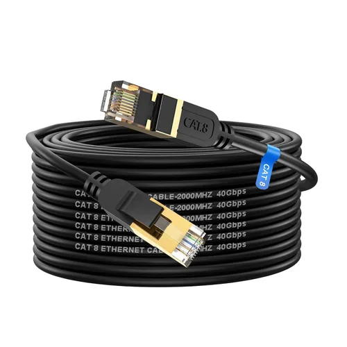 Vista 9 de Cable Ethernet Cat 8, cable de red LAN Cat8 resistente de alta velocidad de 6 pies, 26 AWG, 40 Gbps, 2000 Mhz con conector RJ45 chapado en oro