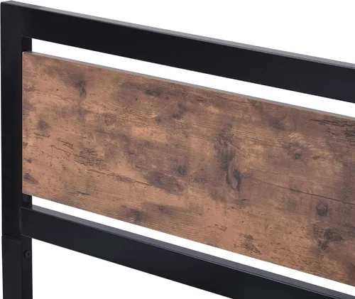 Vista 7 de Majnesvon Base de cama resistente de tamaño matrimonial con cabecera de madera moderna, plataforma de metal con marco de hierro esmerilado