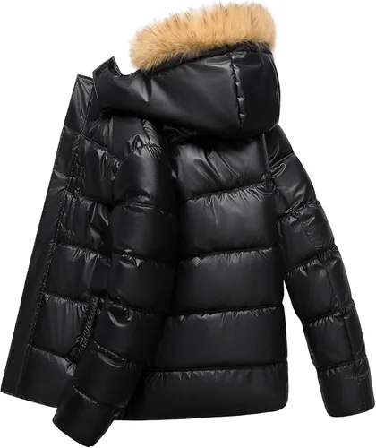Vista 2 de Chaqueta acolchada para hombre, abrigo de invierno con capucha de piel, impermeable y resistente al viento, forro polar, 4 bolsillos