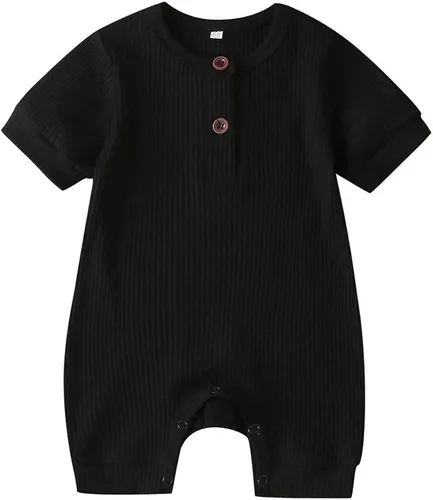 Vista 117 de Mameluco unisex de manga corta para bebé recién nacido, con botones, de una pieza, ropa de color sólido