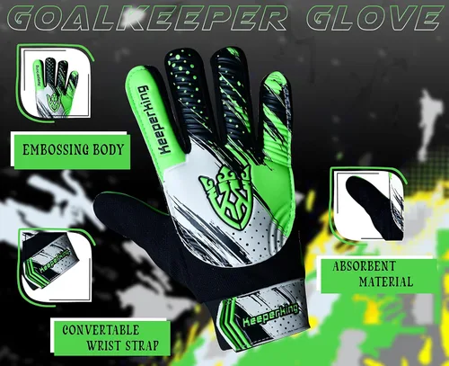 Vista 4 de Keeperking - Guantes de portero de fútbol para niños, niños y jóvenes, con doble protección en la muñeca y palma de látex antideslizante de 4 mm