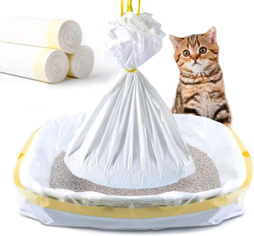 Vista 12 de KONE 45 forros para cajas de arena para mascotas, bolsas automáticas de arena para gatos, bolsas de basura para gatos con cordón grueso y a prueba
